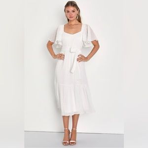 Lulu’s Dress: Divine Aesthetic White Flutter Sleeve Midi Dress